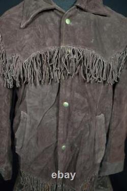 Vintage 1970's Dark Brown Suede Western Fringe Jacket Size Large