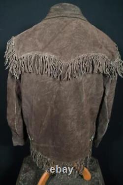 Vintage 1970's Dark Brown Suede Western Fringe Jacket Size Large