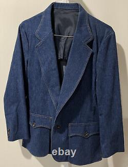 Vintage 1970's Lee Western Jean Blazer Jacket Rockabilly Size 42R Denim Blue