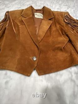 Vintage 1970's Women's Large Pioneer Wear Fringe Short Leather Jacket Cognac