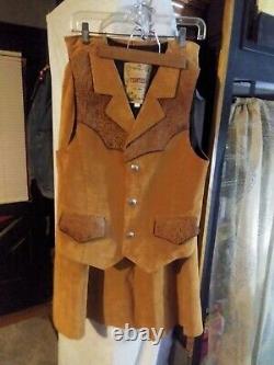 Vintage 1970's suede leather western set skirt with vest