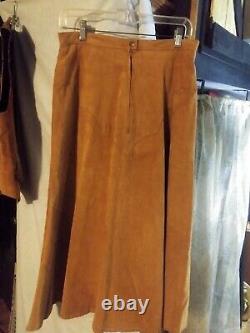 Vintage 1970's suede leather western set skirt with vest