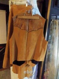 Vintage 1970's suede leather western set skirt with vest