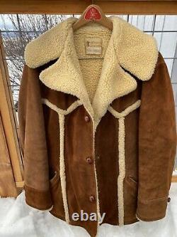 Vintage 1970s Berman Buckskin Co Suede Coat Sherpa Lined Western Cowboy Size 42R