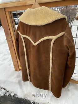Vintage 1970s Berman Buckskin Co Suede Coat Sherpa Lined Western Cowboy Size 42R