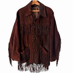 Vintage 1970s Brown Suede Leather Fringe Western Jacket Ranch L