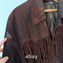 Vintage 1970s Brown Suede Leather Fringe Western Jacket Ranch L