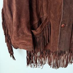 Vintage 1970s Brown Suede Leather Fringe Western Jacket Ranch L