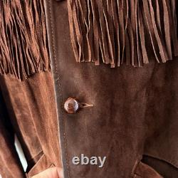 Vintage 1970s Brown Suede Leather Fringe Western Jacket Ranch L