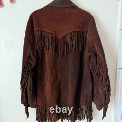 Vintage 1970s Brown Suede Leather Fringe Western Jacket Ranch L