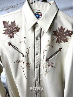 Vintage 1970s Embroidered Western Men's Shirt Chainstitch Leaf Mens SZ XL 16.5