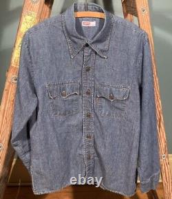 Vintage 1970s Levi's Big E Denim Shirt Orange Tab Size L Made in USA