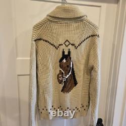 Vintage 1970s Miller Outer Wear Wester Large Cowichan Style Horse Knit Cardigan