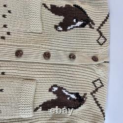 Vintage 1970s Miller Outer Wear Wester Large Cowichan Style Horse Knit Cardigan