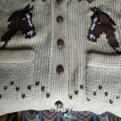 Vintage 1970s Miller Outer Wear Wester Large Cowichan Style Horse Knit Cardigan