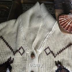 Vintage 1970s Miller Outer Wear Wester Large Cowichan Style Horse Knit Cardigan