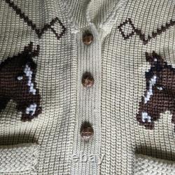 Vintage 1970s Miller Outer Wear Wester Large Cowichan Style Horse Knit Cardigan