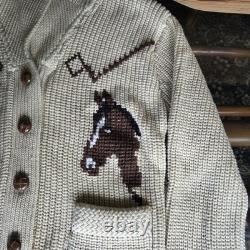 Vintage 1970s Miller Outer Wear Wester Large Cowichan Style Horse Knit Cardigan