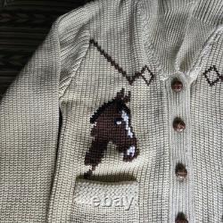 Vintage 1970s Miller Outer Wear Wester Large Cowichan Style Horse Knit Cardigan
