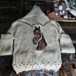 Vintage 1970s Miller Outer Wear Wester Large Cowichan Style Horse Knit Cardigan