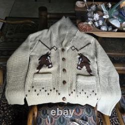 Vintage 1970s Miller Outer Wear Wester Large Cowichan Style Horse Knit Cardigan
