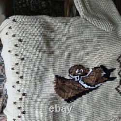 Vintage 1970s Miller Outer Wear Wester Large Cowichan Style Horse Knit Cardigan