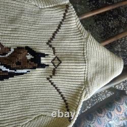 Vintage 1970s Miller Outer Wear Wester Large Cowichan Style Horse Knit Cardigan