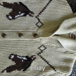 Vintage 1970s Miller Outer Wear Wester Large Cowichan Style Horse Knit Cardigan
