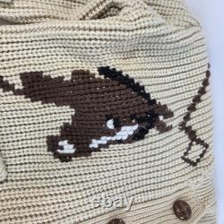 Vintage 1970s Miller Outer Wear Wester Large Cowichan Style Horse Knit Cardigan