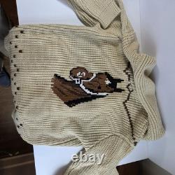 Vintage 1970s Miller Outer Wear Wester Large Cowichan Style Horse Knit Cardigan