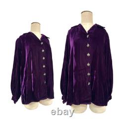 Vintage 1970s Purple Velvet Silver Concho W Turquoise Button Long Sleeve Top