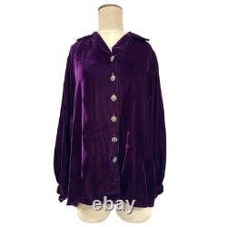 Vintage 1970s Purple Velvet Silver Concho W Turquoise Button Long Sleeve Top