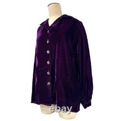 Vintage 1970s Purple Velvet Silver Concho W Turquoise Button Long Sleeve Top