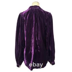 Vintage 1970s Purple Velvet Silver Concho W Turquoise Button Long Sleeve Top