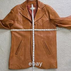 Vintage 1970s Tan Genuine Leather Western Blazer Coat Made in Mexico 44 Tijuana