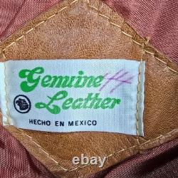 Vintage 1970s Tan Genuine Leather Western Blazer Coat Made in Mexico 44 Tijuana