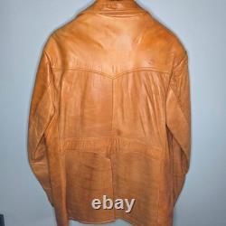 Vintage 1970s Tan Genuine Leather Western Blazer Coat Made in Mexico 44 Tijuana