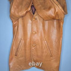 Vintage 1970s Tan Genuine Leather Western Blazer Coat Made in Mexico 44 Tijuana