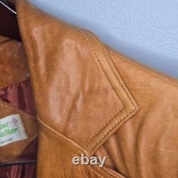Vintage 1970s Tan Genuine Leather Western Blazer Coat Made in Mexico 44 Tijuana