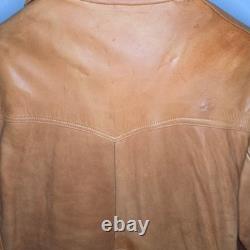 Vintage 1970s Tan Genuine Leather Western Blazer Coat Made in Mexico 44 Tijuana
