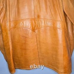 Vintage 1970s Tan Genuine Leather Western Blazer Coat Made in Mexico 44 Tijuana