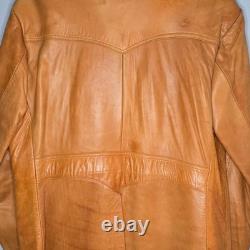 Vintage 1970s Tan Genuine Leather Western Blazer Coat Made in Mexico 44 Tijuana