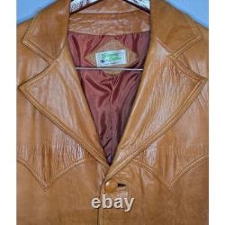 Vintage 1970s Tan Genuine Leather Western Blazer Coat Made in Mexico 44 Tijuana