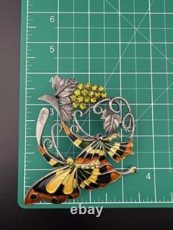 Vintage 1970s Western Belt Buckle Large Enameled Butterfly Rhinestones 4 Rare