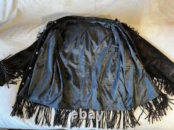 Vintage 1980s Black Suede Fringe Jacket Large Unisex Hippy Mod Western