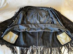 Vintage 1980s Black Suede Fringe Jacket Large Unisex Hippy Mod Western