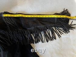 Vintage 1980s Black Suede Fringe Jacket Large Unisex Hippy Mod Western