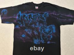 Vintage 1990s 90s Midnight Horses Horse Western Cowboy All Over Print T-Shirt, L