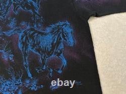 Vintage 1990s 90s Midnight Horses Horse Western Cowboy All Over Print T-Shirt, L
