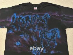 Vintage 1990s 90s Midnight Horses Horse Western Cowboy All Over Print T-Shirt, L